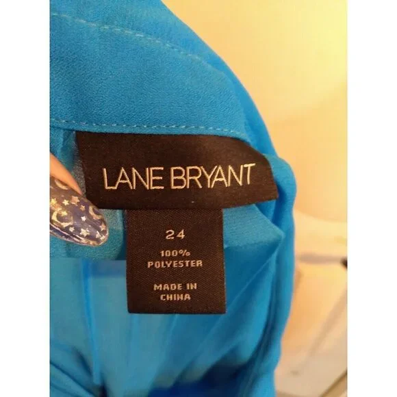 Lane Bryant Top Blue Semi Sheer Sleeveless Pleated Hidden Button Up Sz 24 - Picture 7 of 8